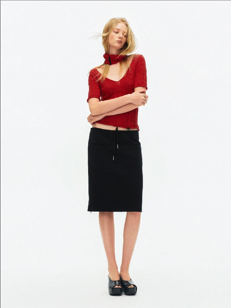 Cut Out Cable V-Neck Knit Top【s0000015928】