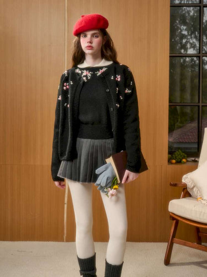 Wool Warm Hand-Embroidered Doll Collar Knit【s0000014893】