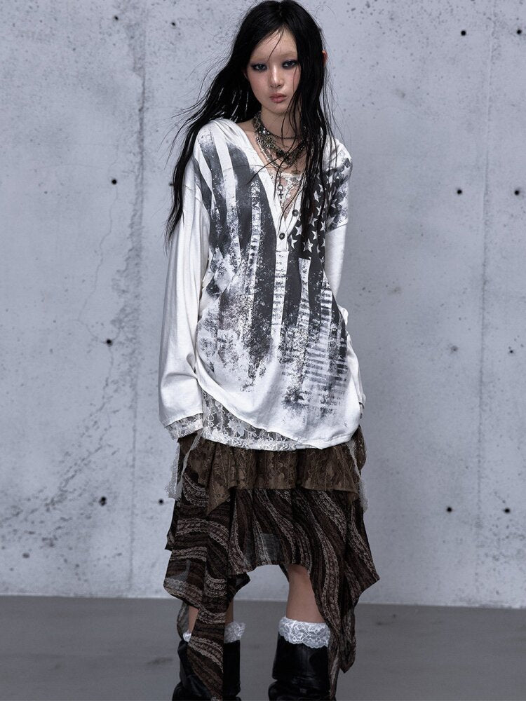 Lace Stitched Hooded T-Shirt【s0000015545】