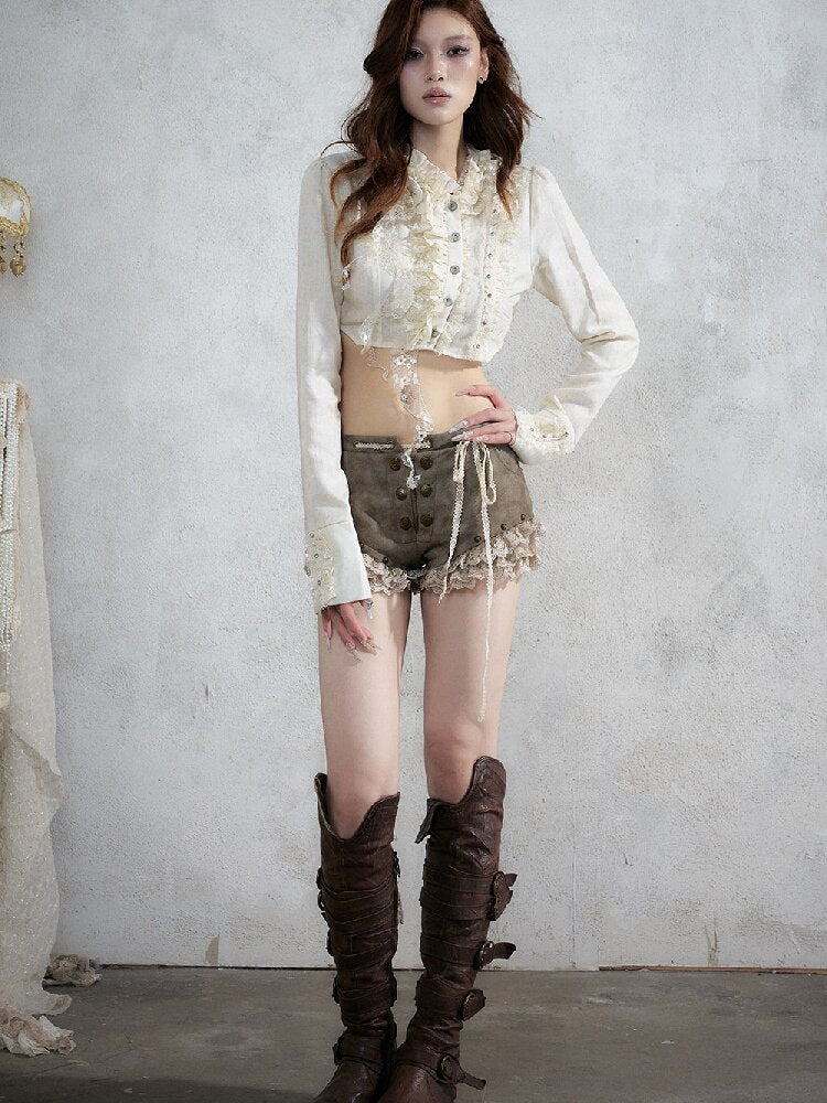 Vintage Lace Asymmetrical Shirt【s0000017987】