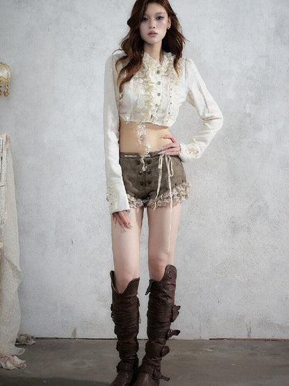 Vintage Lace Asymmetrical Shirt【s0000017987】