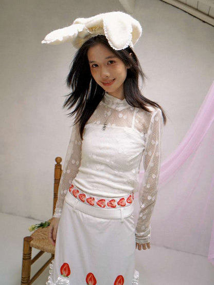 Cream Strawberry Cake Print Pencil Skirt【s0000014531】