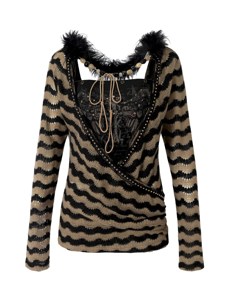 Two-Piece Set Striped Knit Top【s0000013953】