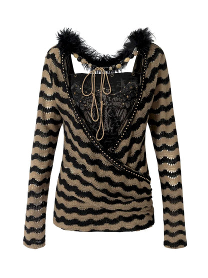 Two-Piece Set Striped Knit Top【s0000013953】