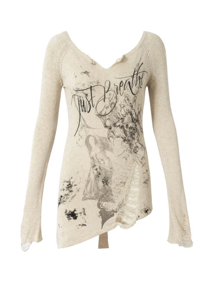 Slim-Fit V-Neck Long-Sleeve Knit Top【s0000013947】