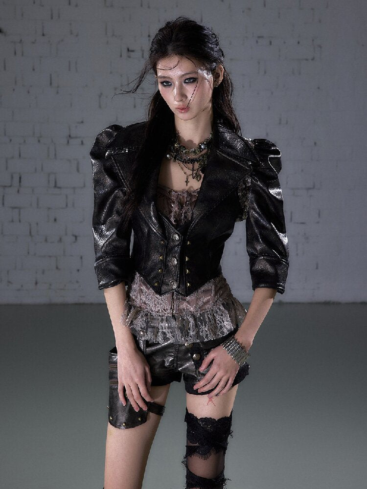 Rock Punk Large Lapel Leather Jacket【s0000015937】
