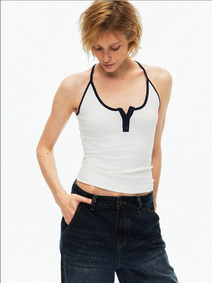 Contrast Slim Button Versatile Vest【s0000015921】