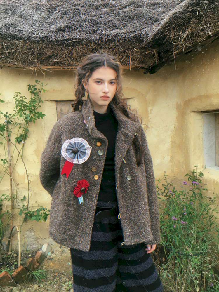 Brown Woolen Loose Button Coat【s0000014896】