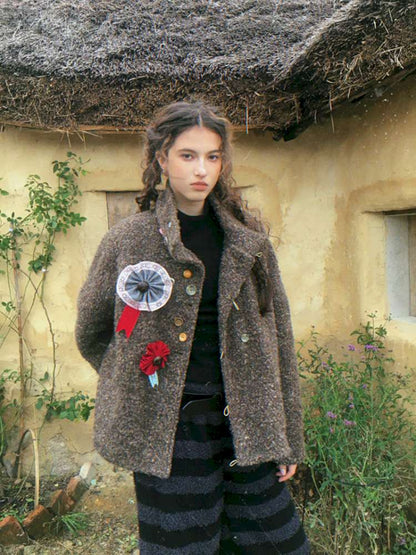 Brown Woolen Loose Button Coat【s0000014896】