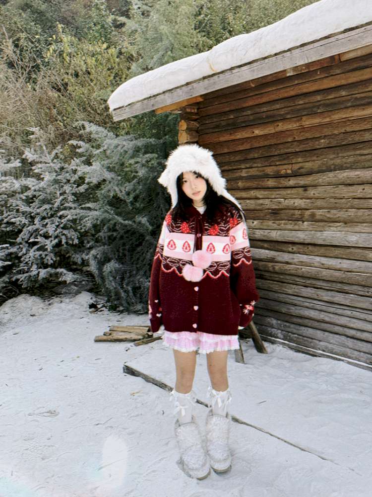 Strawberry Cake Fair Isle Knit Cardigan【s0000014944】