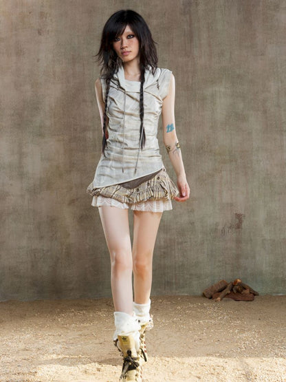 Irregular Pleated Multi-Wear Vest【s0000012658】