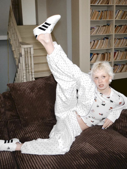 Cat's Paw Long Short Polka Dot Hooded Cardigan Sweatshirt Sweatpants Set【s0000011566】