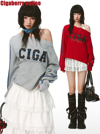 하나의 어깨 슬래시 다중 스웨트 셔츠 [S0000011427]