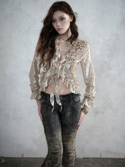 Wood Flange Waist-Cinching Shirt【s0000017986】
