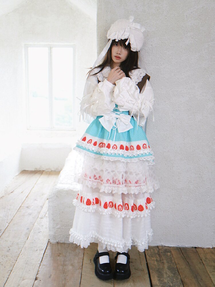 Cake Print Cut-Out Lace Bow Skirt【s0000018542】
