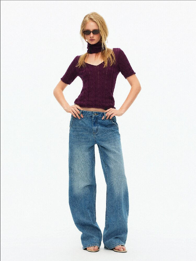 Cotton Lace Up Asymmetrical Jeans【s0000015925】