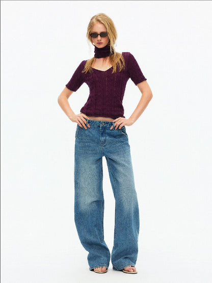 Cotton Lace Up Asymmetrical Jeans【s0000015925】