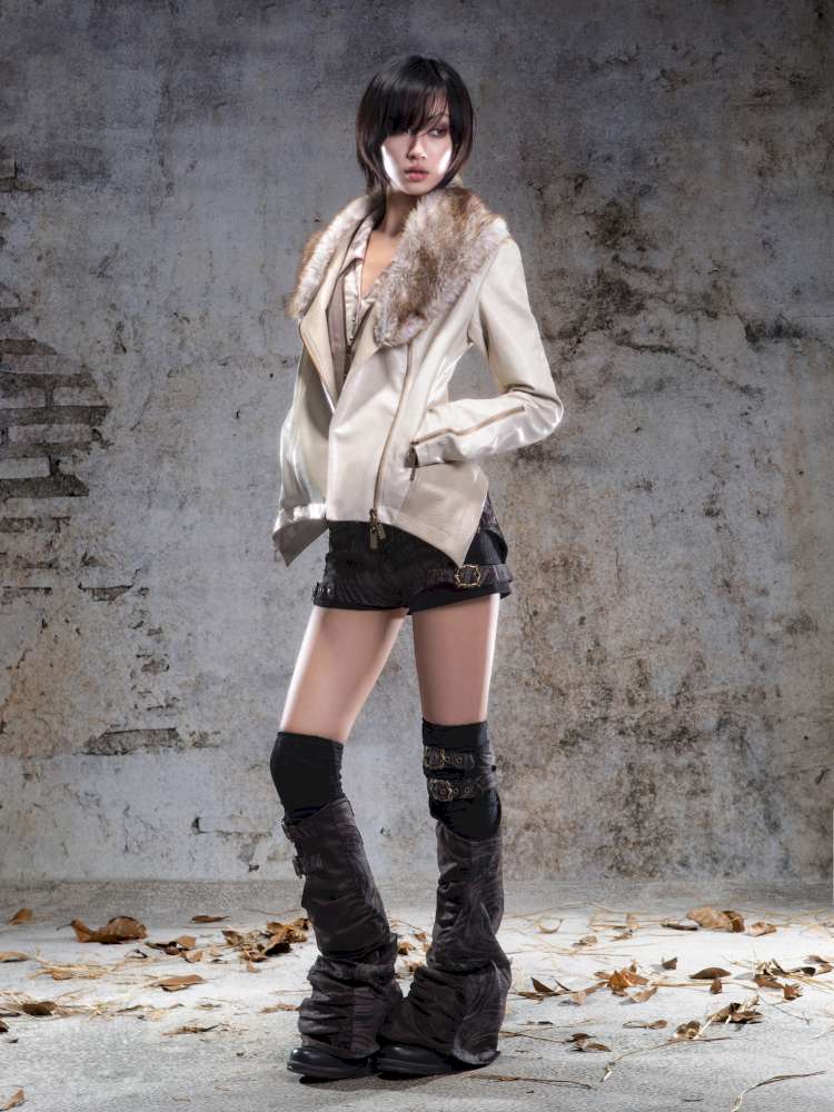 Fur Collar Stylish Slim-Fit Leather Jacket【s0000014481】