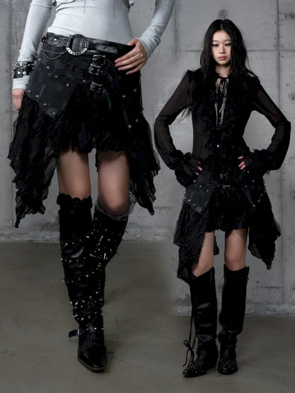 Asymmetrical multi-layer lace skirt【s0000013955】