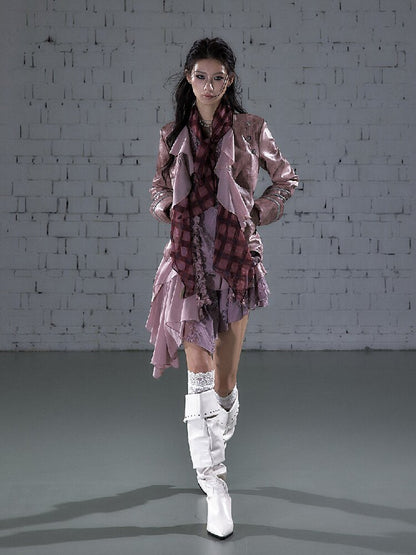 Streamer Snood Chiffon Leather Jacket【s0000015942】