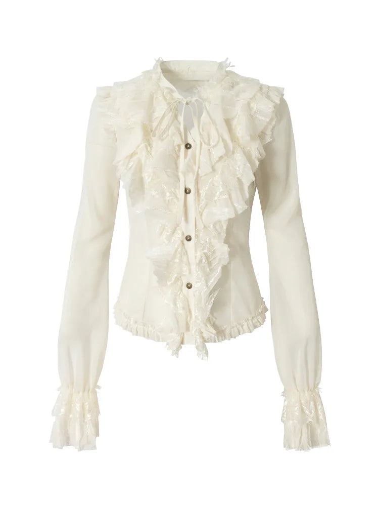 Court-Style Lace Chiffon Shirt【s0000013948】