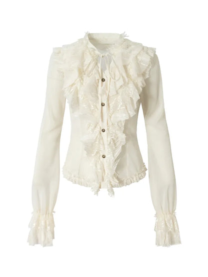 Court-Style Lace Chiffon Shirt【s0000013948】