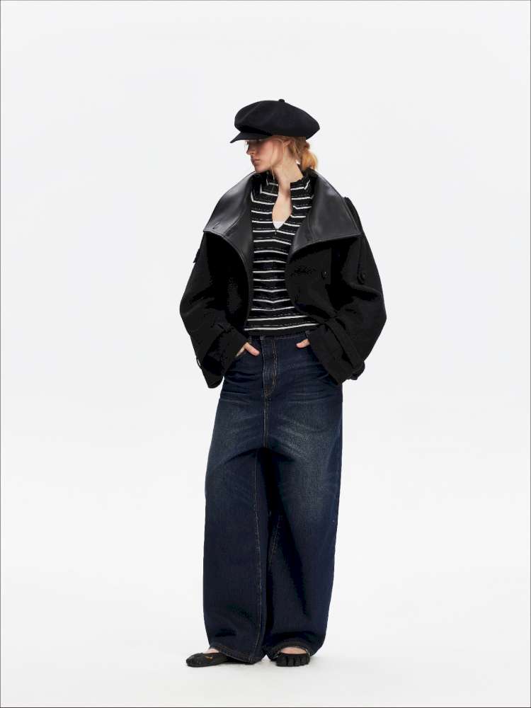 Vintage Yellow Mud Distressed Wide-Leg Jeans【s0000014873】