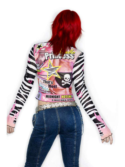 Y2K Millennium Print Long Sleeve Mesh Top【s0000014915】
