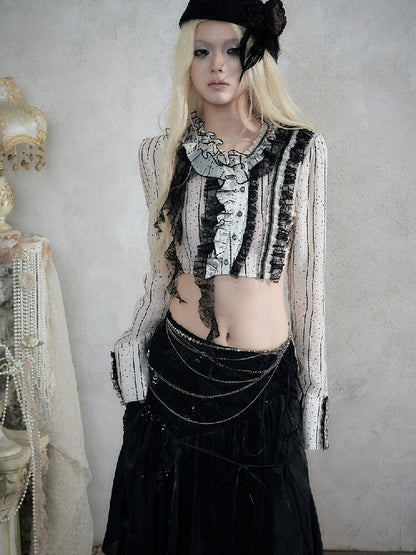 Vintage Lace Asymmetrical Shirt【s0000017987】