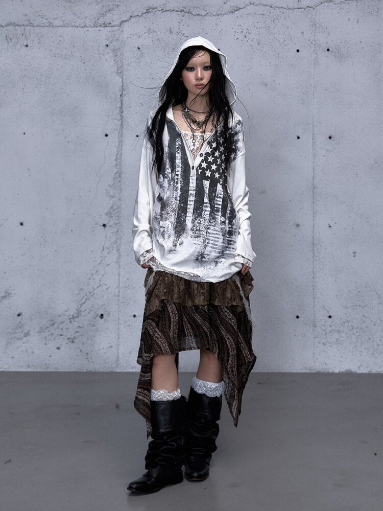 Lace Stitched Hooded T-Shirt【s0000015545】