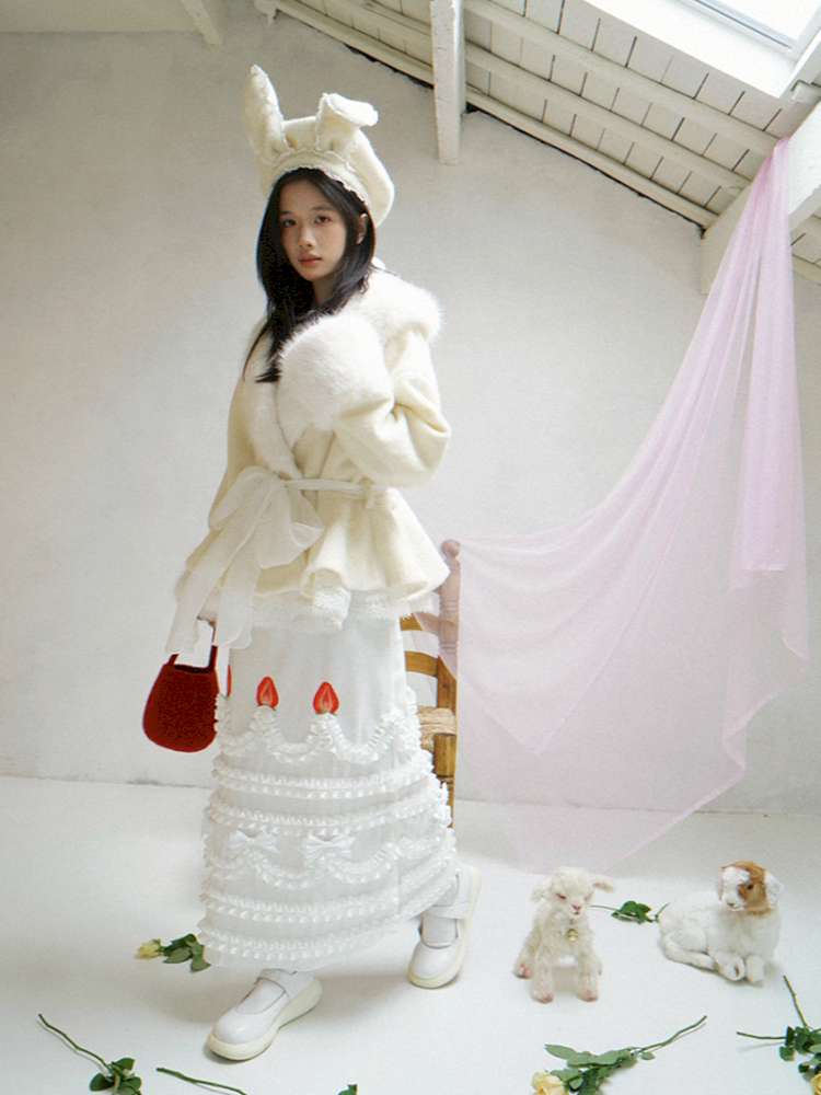 Cream Strawberry Cake Print Pencil Skirt【s0000014531】