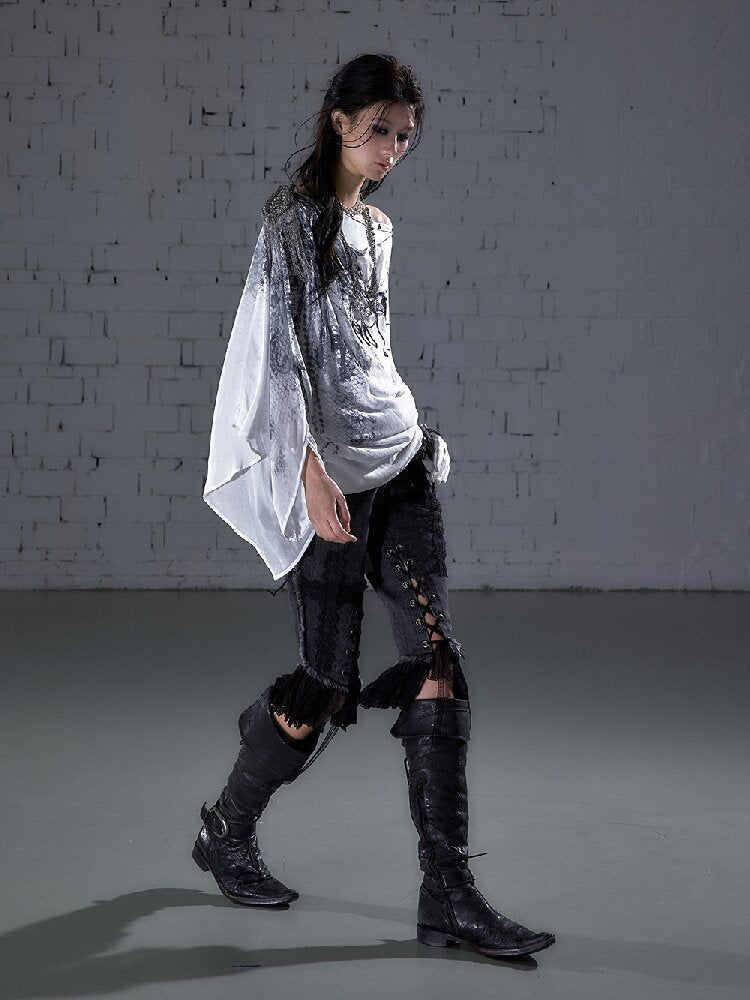 Print Chiffon Swing Collar T-Shirt【s0000016209】