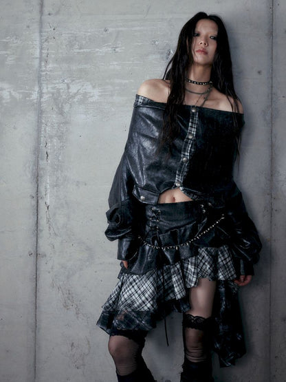 Back leather long sleeve sweater jacket【s0000013477】