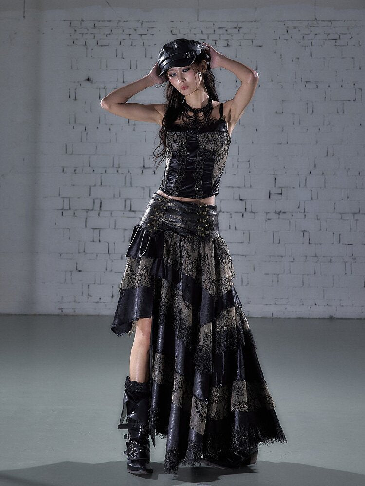 Lace Satin Fake Two Corset【s0000015936】