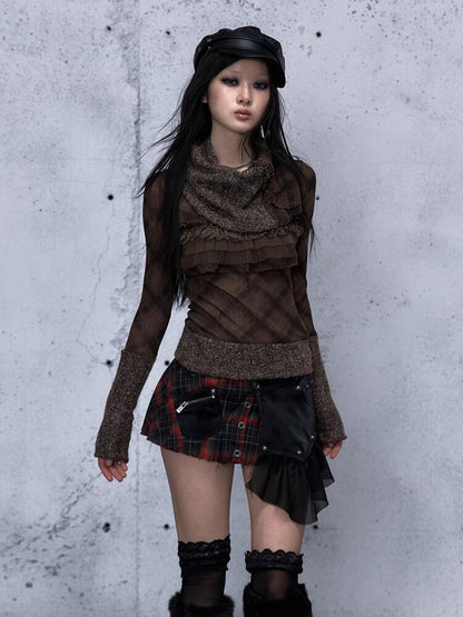 Plaid Stitching Leather Skirt【s0000015546】