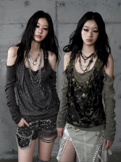 Off-Shoulder Long Sleeve Blouse【s0000014121】