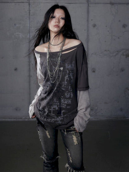 One-shoulder long-sleeved T-shirt【s0000013468】