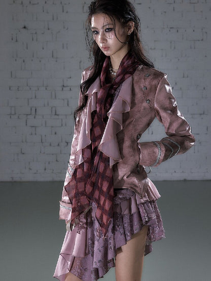 Streamer Snood Chiffon Leather Jacket【s0000015942】