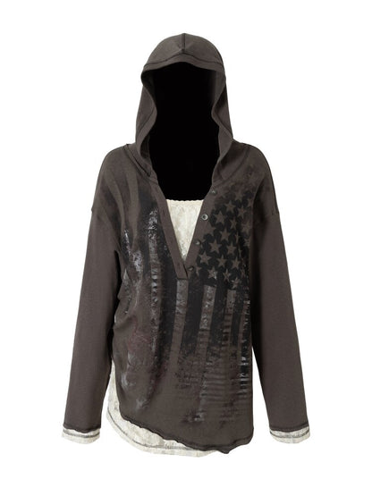 Lace Stitched Hooded T-Shirt【s0000015545】