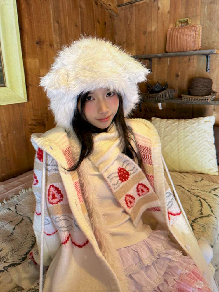 Strawberry Cake Jacquard Knit Scarf【s0000014943】