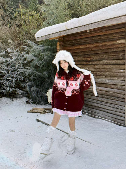 Strawberry Cake Fair Isle Knit Cardigan【s0000014944】