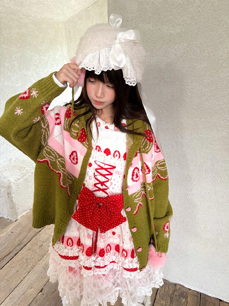 Strawberry Matcha Fair Isle Cardigan【s0000018535】