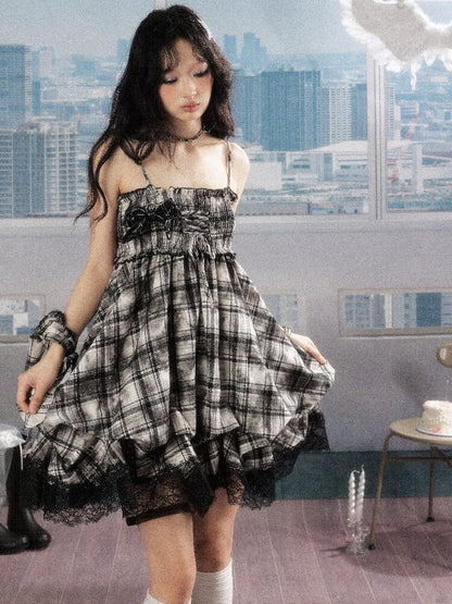 Lace Patchwork Plaid Sundress【s0000016277】