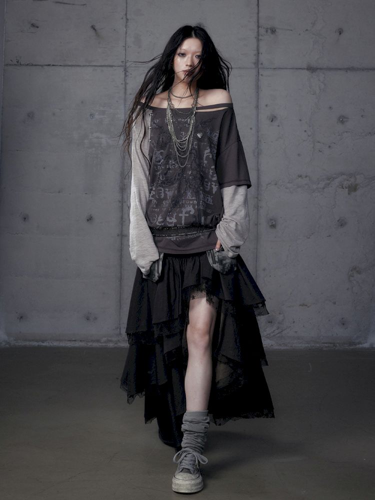 One-shoulder long-sleeved T-shirt【s0000013468】