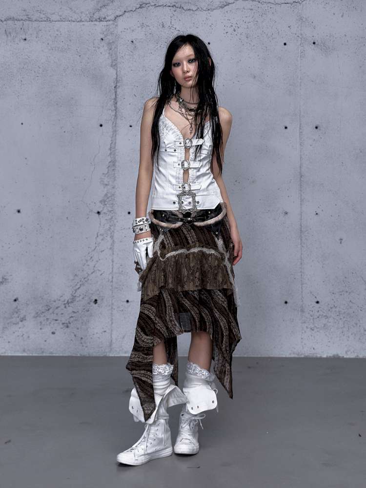 Dark Court Openwork Lace Leather Camisole【s0000014920】