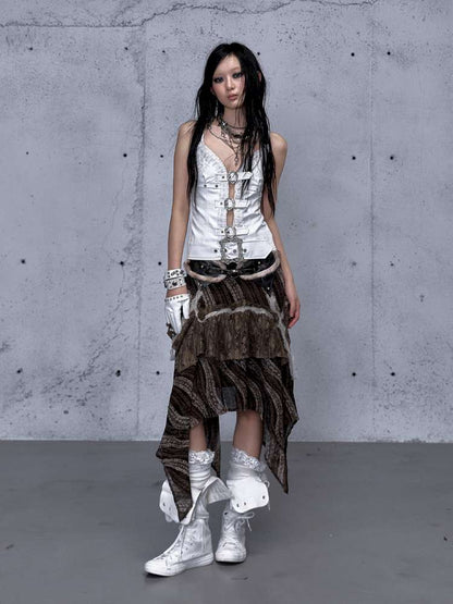 Dark Court Openwork Lace Leather Camisole【s0000014920】