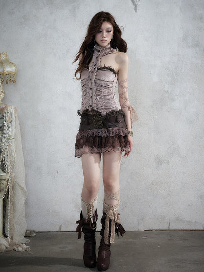 Baroque Lace Patchwork Halter Top【s0000017982】