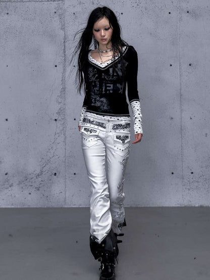 Retro Punk V-Neck Stretch T-Shirt【s0000014928】