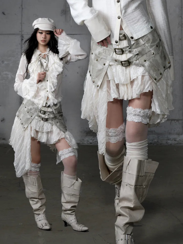 Asymmetrical multi-layer lace skirt【s0000013955】