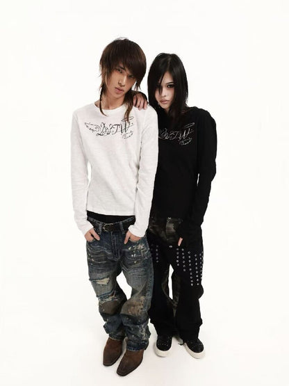 Angel Slogan Cotton Long-Sleeve T【s0000018356】